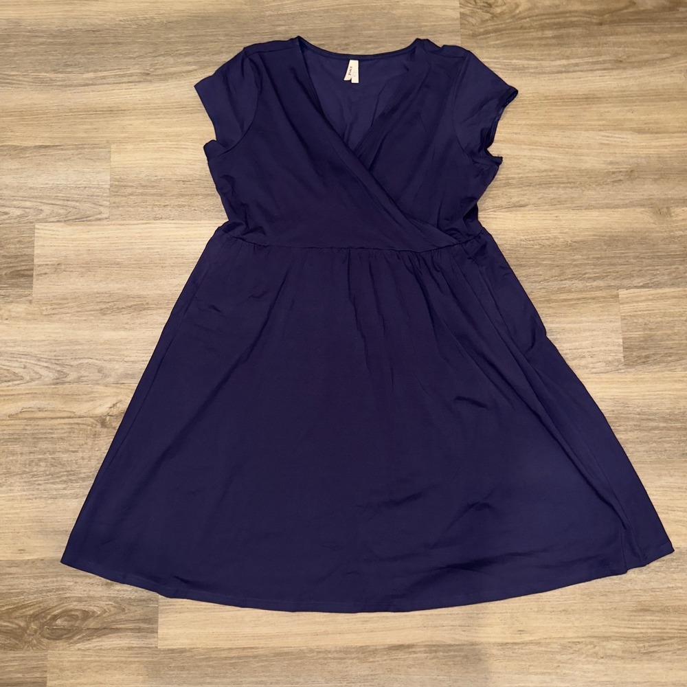 Pact Organic Cotton Wrap V-Neck Dress Purple XXXL Short Sleeve A-Line Fit Flare - Picture 1 of 6